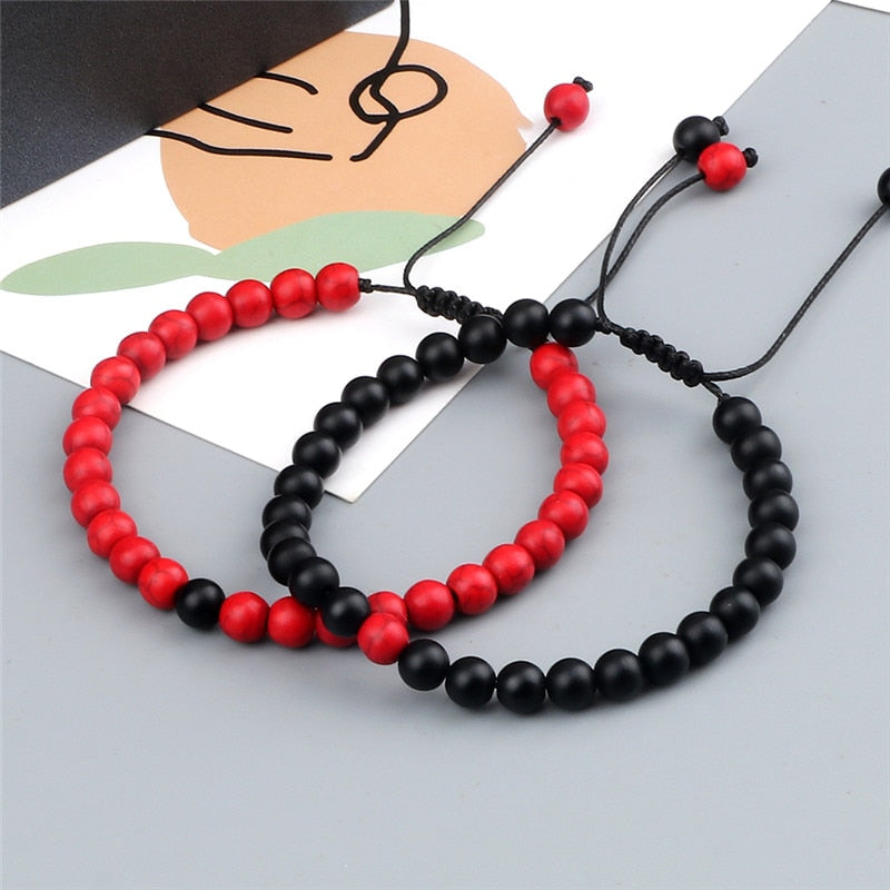 Red Turquoises Black Matte Natural Stone Men Bangle