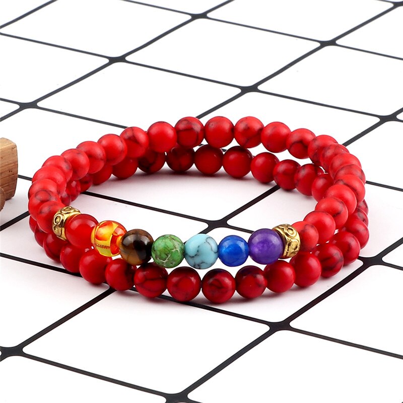Red Turquoises Black Matte Natural Stone Men Bangle