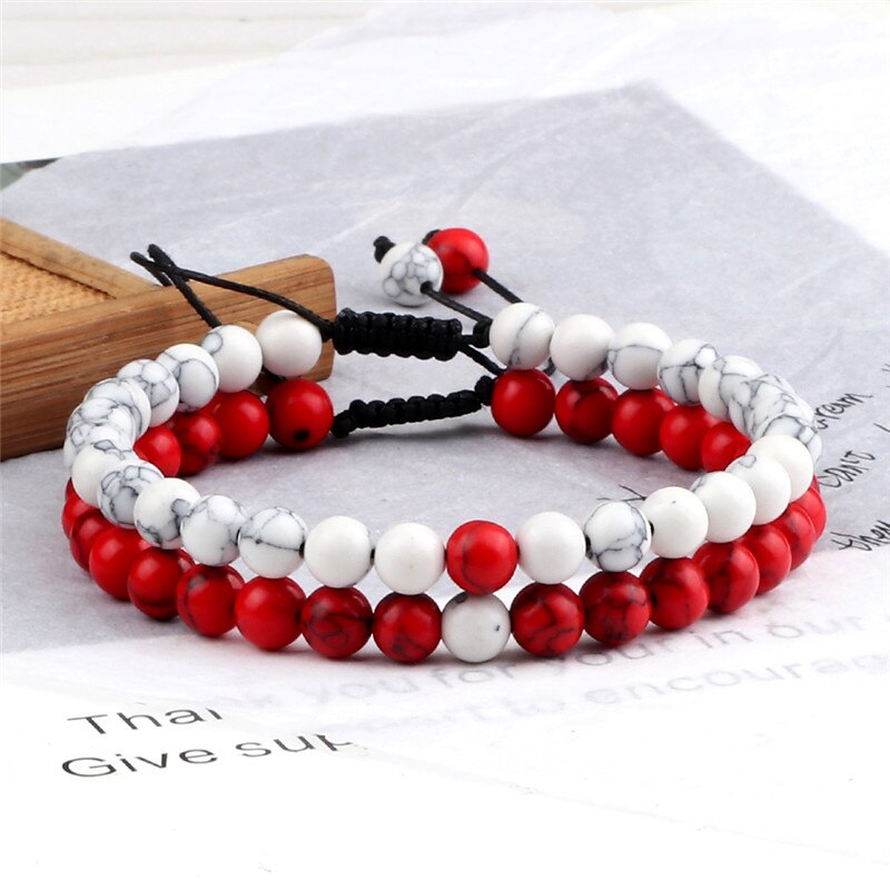 Red Turquoises Black Matte Natural Stone Men Bangle