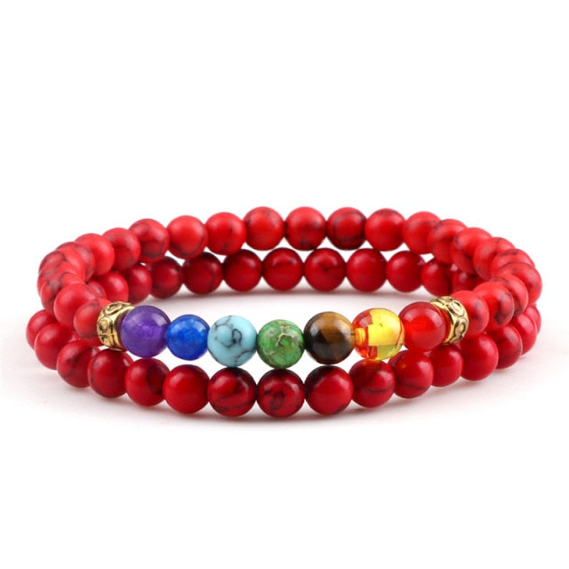 Red Turquoises Black Matte Natural Stone Men Bangle