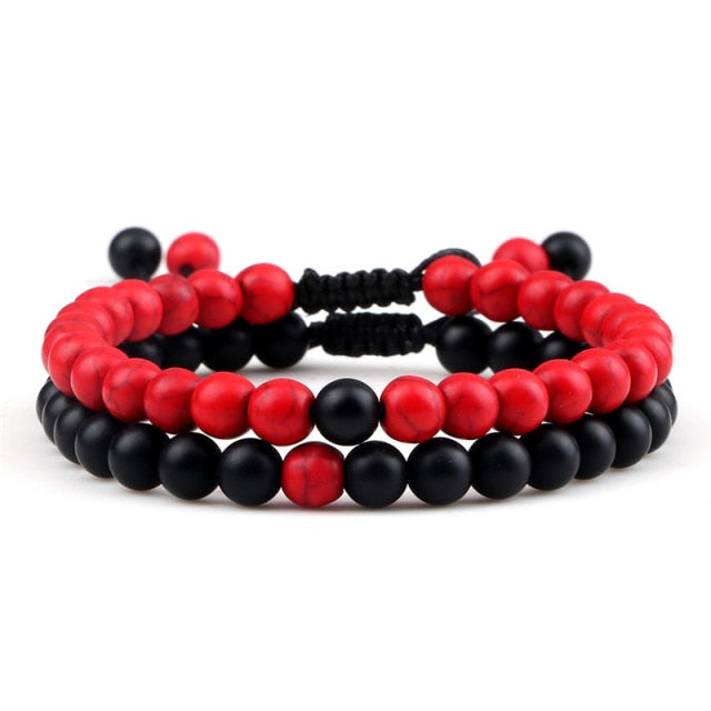 Red Turquoises Black Matte Natural Stone Men Bangle