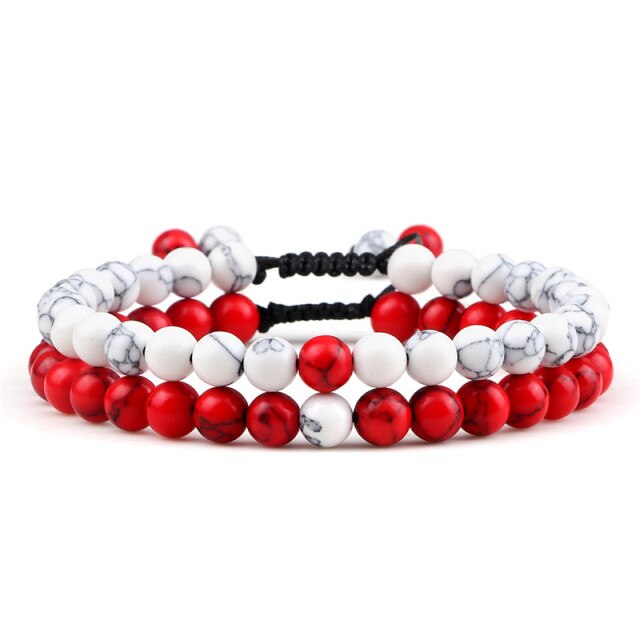 Red Turquoises Black Matte Natural Stone Men Bangle