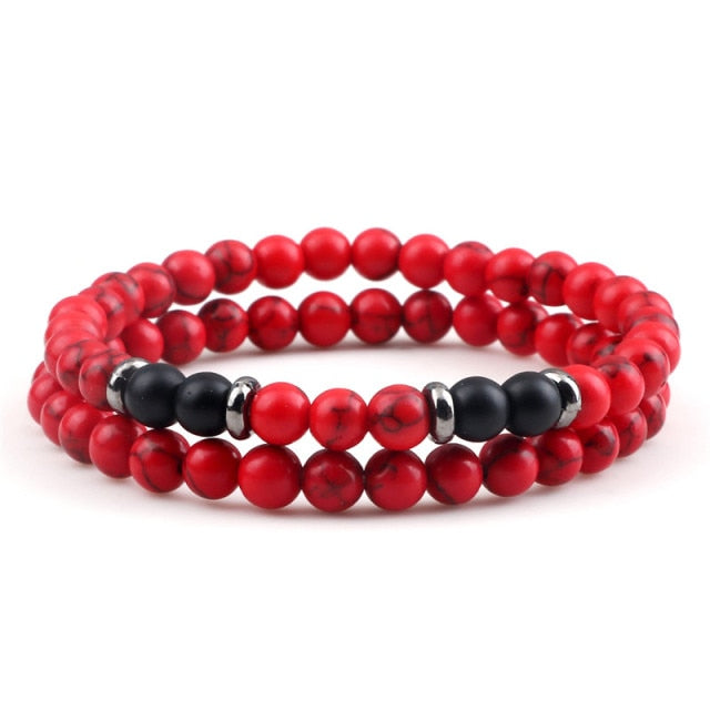 Red Turquoises Black Matte Natural Stone Men Bangle