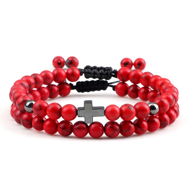 Red Turquoises Black Matte Natural Stone Men Bangle
