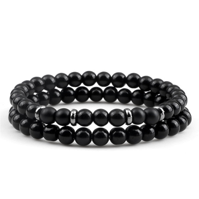 Red Turquoises Black Matte Natural Stone Men Bangle