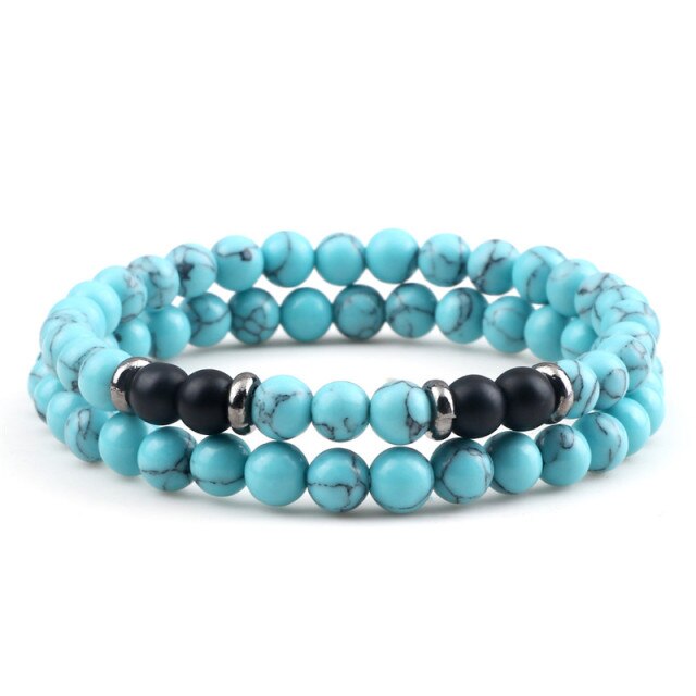 Red Turquoises Black Matte Natural Stone Men Bangle
