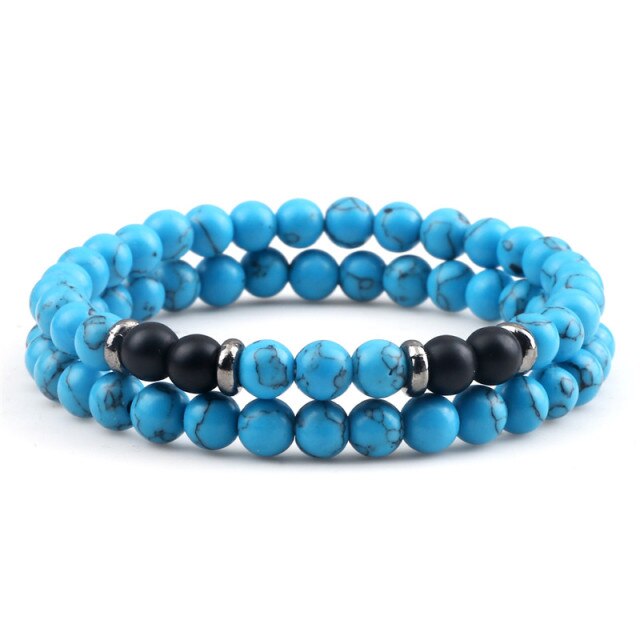Red Turquoises Black Matte Natural Stone Men Bangle