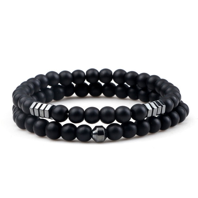Red Turquoises Black Matte Natural Stone Men Bangle