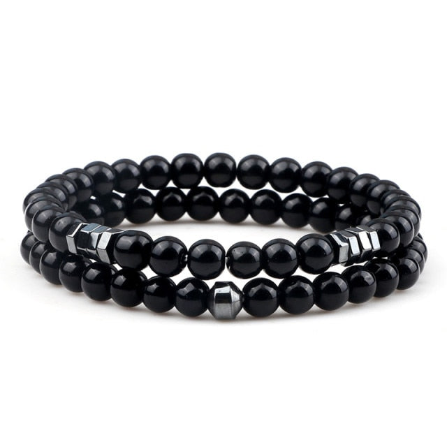 Red Turquoises Black Matte Natural Stone Men Bangle