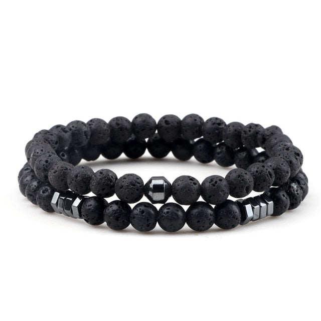 Red Turquoises Black Matte Natural Stone Men Bangle