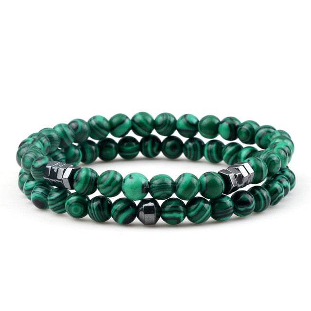Red Turquoises Black Matte Natural Stone Men Bangle