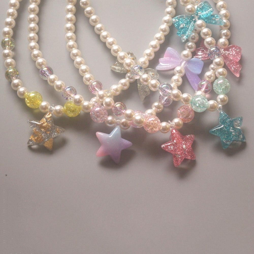 Cute Children Pearl Necklace Bracelet Heart Star  Jewelry Set