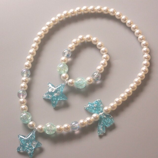 Cute Children Pearl Necklace Bracelet Heart Star  Jewelry Set