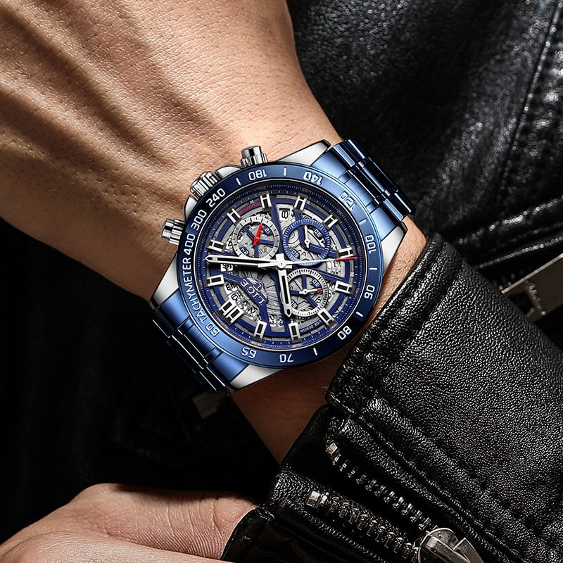 Luxury Hollow Watch Men Waterproof Sport Quartz Chronograph Wrist Watch