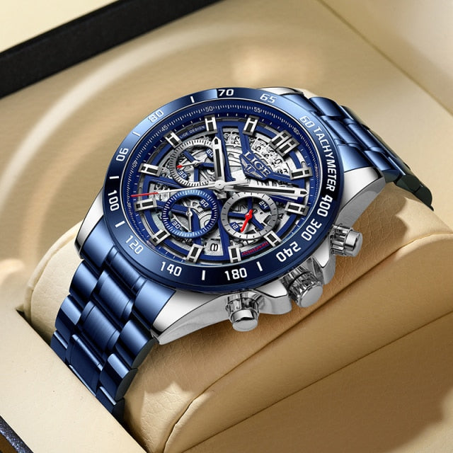 Luxury Hollow Watch Men Waterproof Sport Quartz Chronograph Wrist Watch