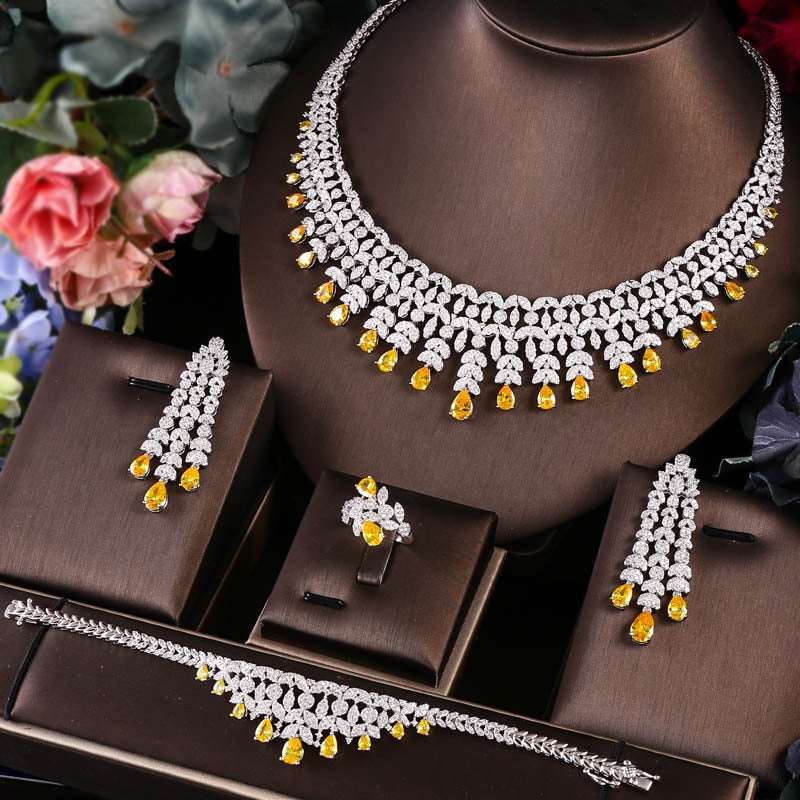 4pcs Bridal Zirconia Luxury Dubai Nigeria CZ Crystal Wedding Jewelry Sets