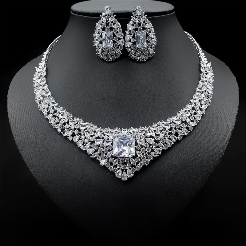 Clear CZ Crystal Necklace Earrings set for Women