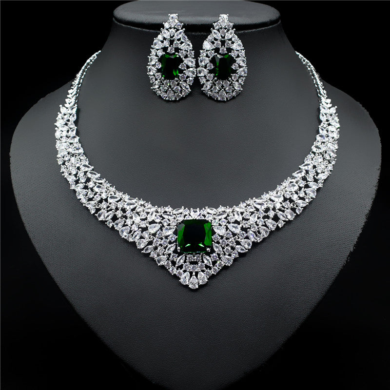 Clear CZ Crystal Necklace Earrings set for Women