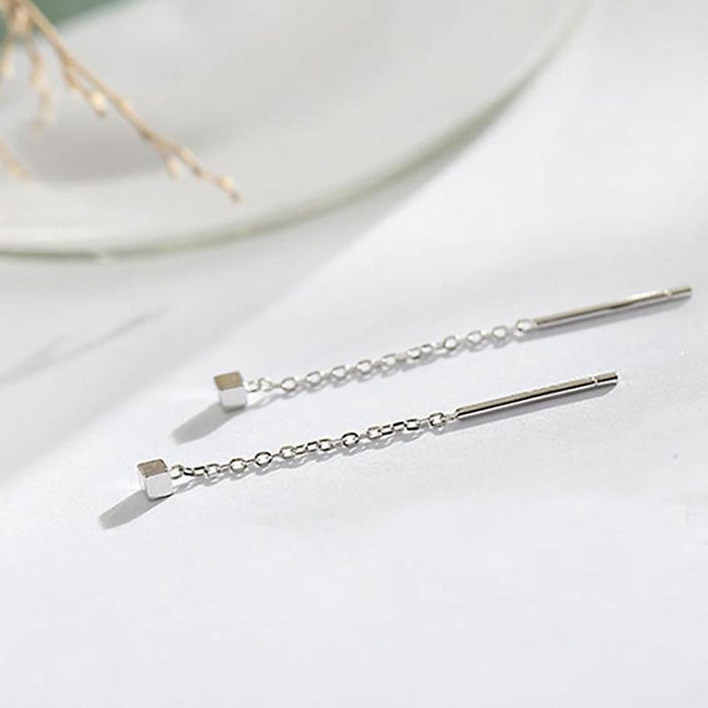 Geometric block Long Tassel Bar Drop Earrings