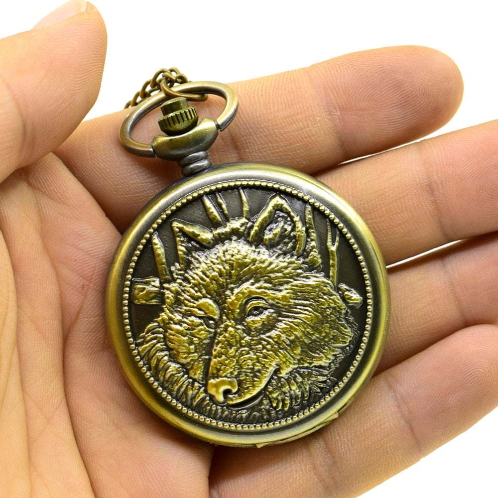 Emboss Round Bronze Alloy Quartz Dial Arabic Pocketwatch
