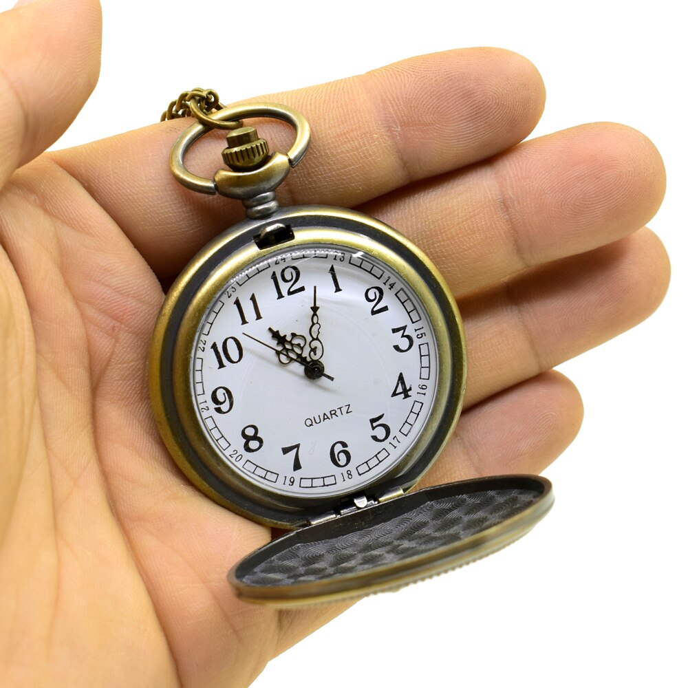 Emboss Round Bronze Alloy Quartz Dial Arabic Pocketwatch