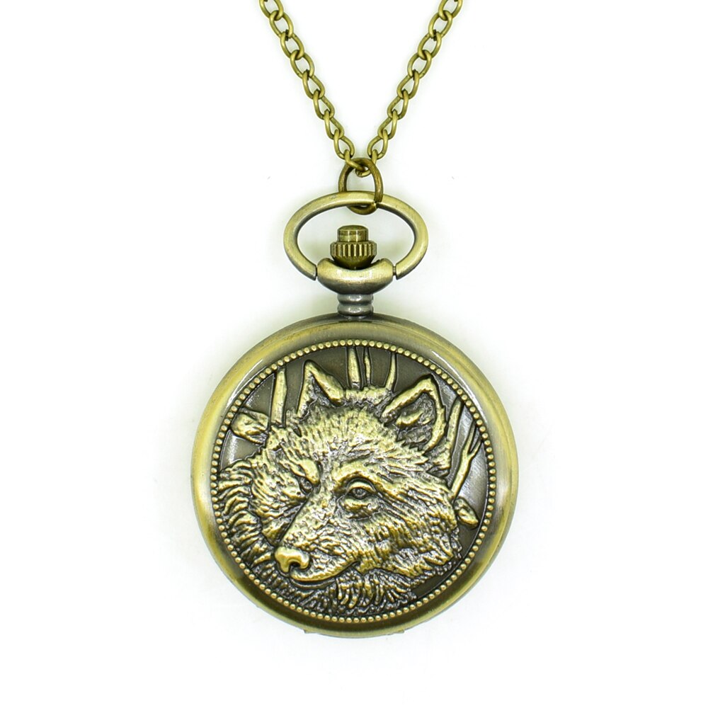 Emboss Round Bronze Alloy Quartz Dial Arabic Pocketwatch