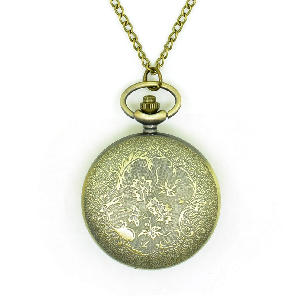 Emboss Round Bronze Alloy Quartz Dial Arabic Pocketwatch