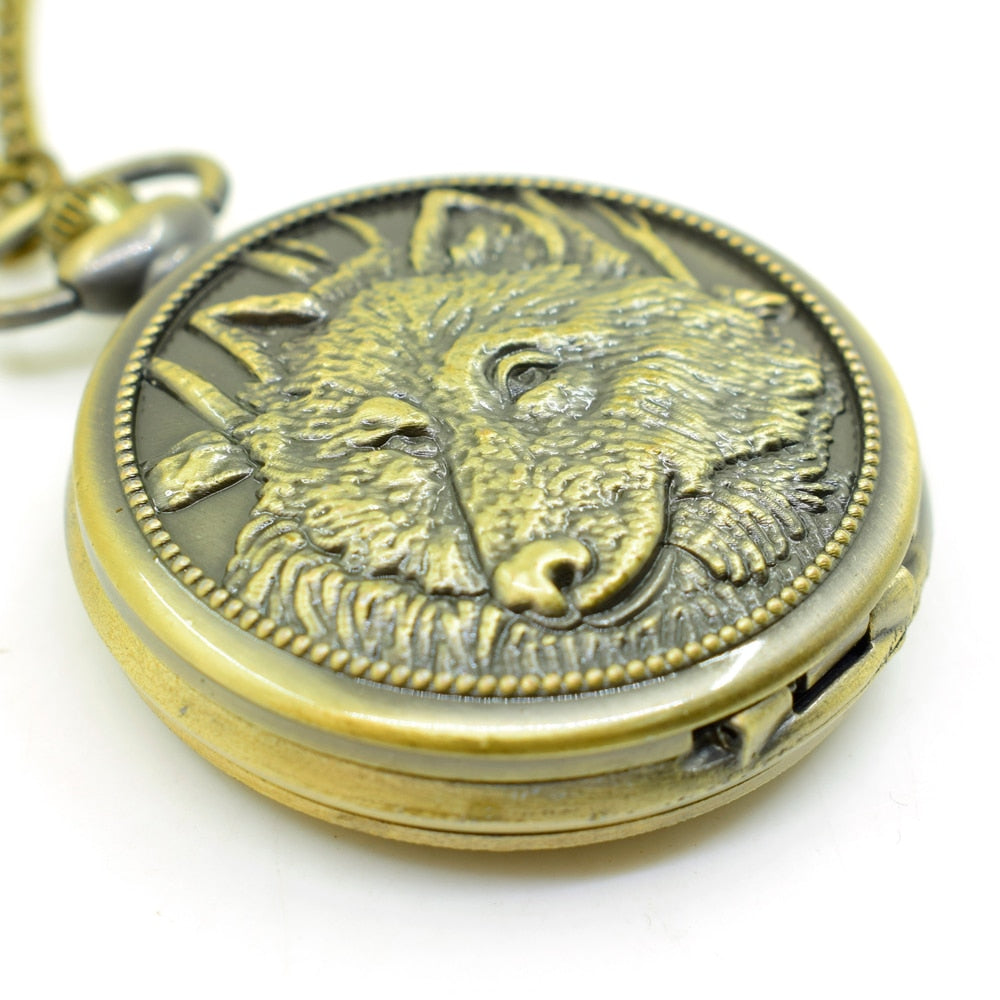 Emboss Round Bronze Alloy Quartz Dial Arabic Pocketwatch
