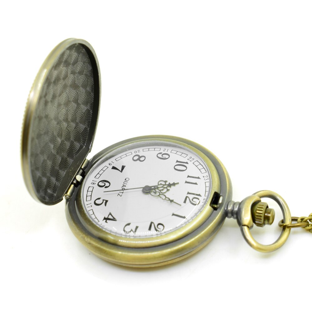 Emboss Round Bronze Alloy Quartz Dial Arabic Pocketwatch