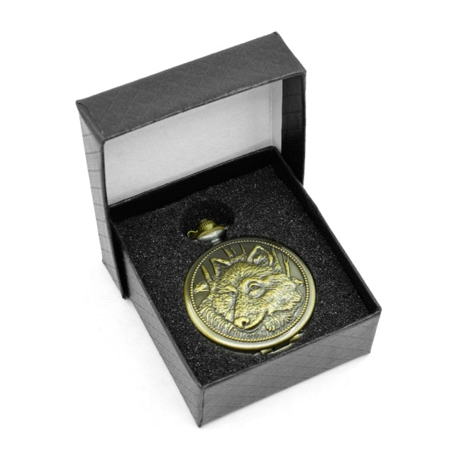 Emboss Round Bronze Alloy Quartz Dial Arabic Pocketwatch