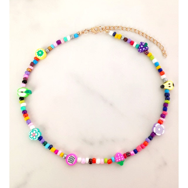 Bohemia Multilayer Smiley Pearl Rainbow Beaded Choker Necklace