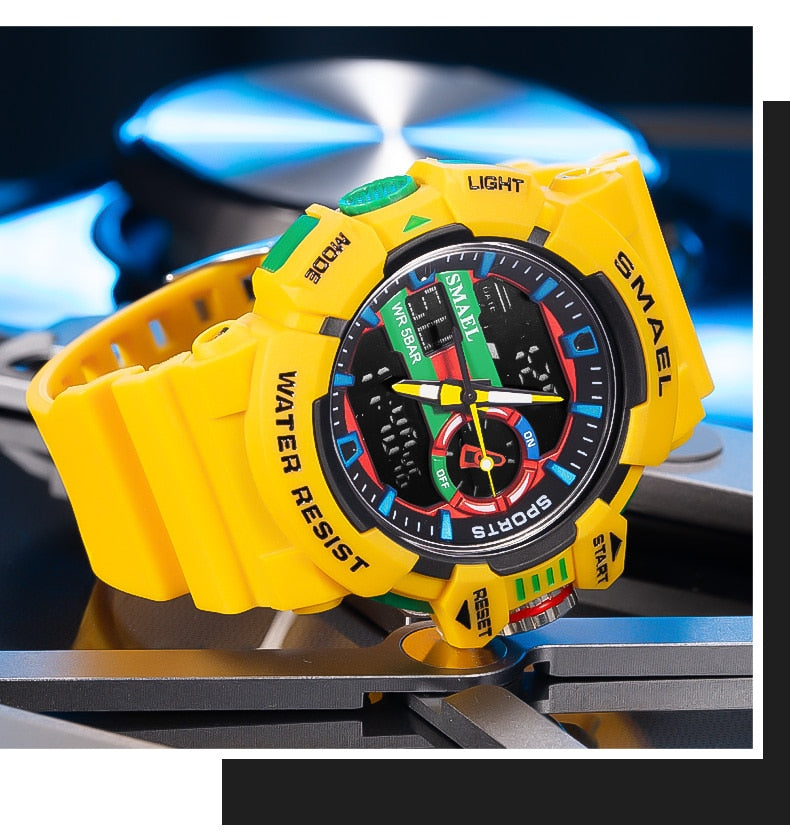 LED Quartz Dual Display Waterproof Outdoor Sport Men's Wristwatches