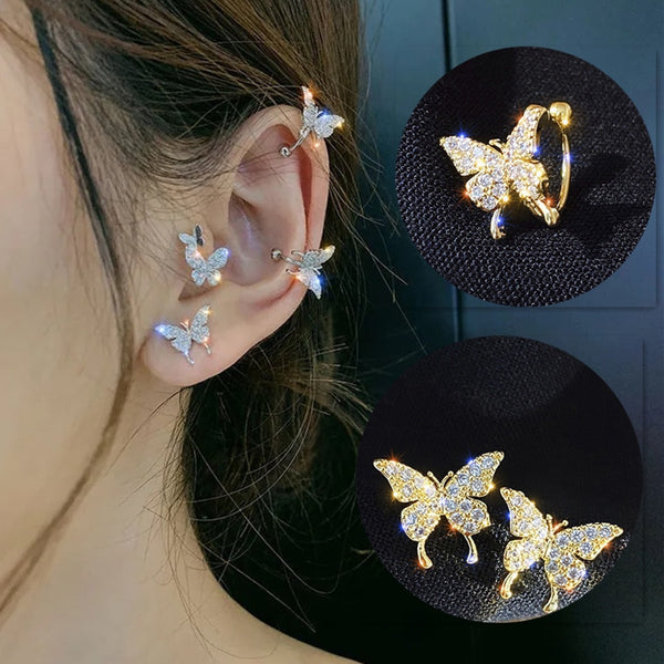 Productos Pendientes de mariposa de color dorado con diseño de mariposa y diamantes de imitación