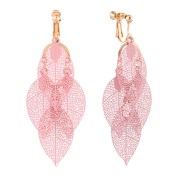 Korea Style Gold Color  Copper Material Leaf Shape Clip on Earrings