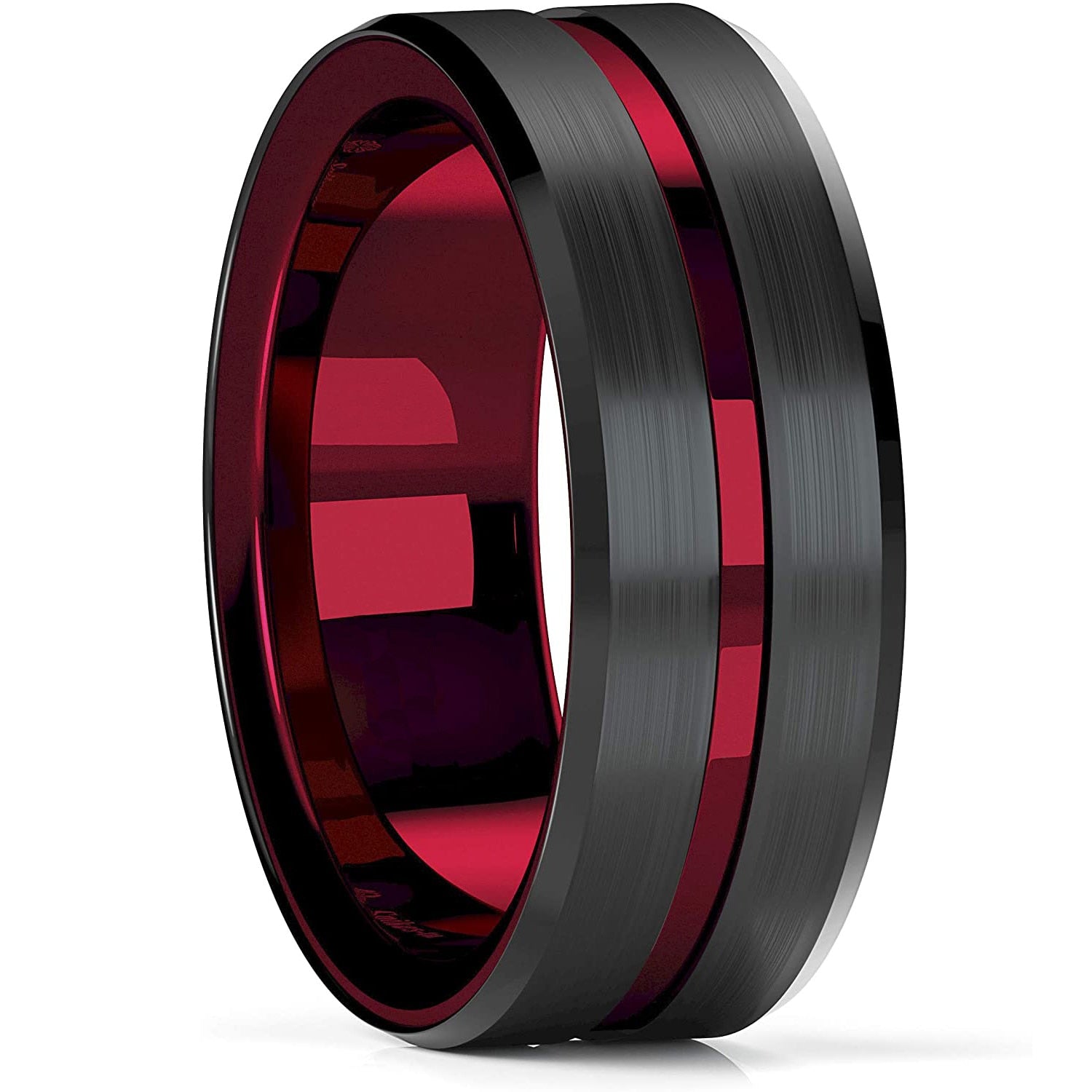 8mm Red Tungsten Wedding Band Black Tungsten Carbide Ring