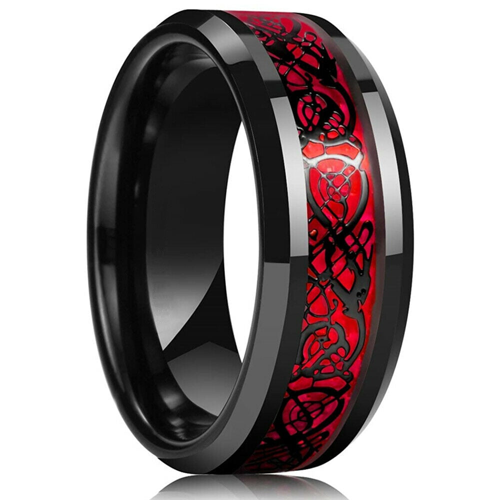 8mm Red Tungsten Wedding Band Black Tungsten Carbide Ring