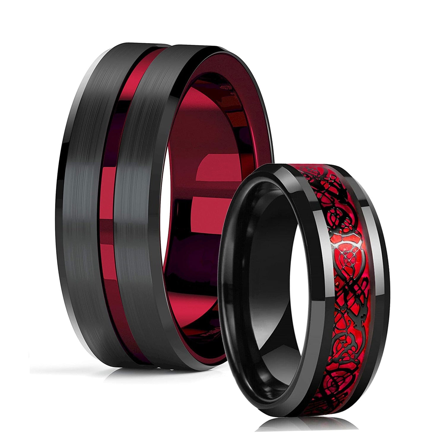 8mm Red Tungsten Wedding Band Black Tungsten Carbide Ring