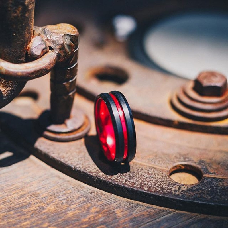 8mm Red Tungsten Wedding Band Black Tungsten Carbide Ring