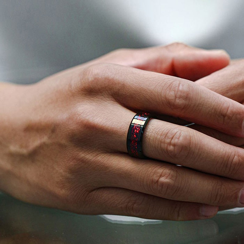 8mm Red Tungsten Wedding Band Black Tungsten Carbide Ring