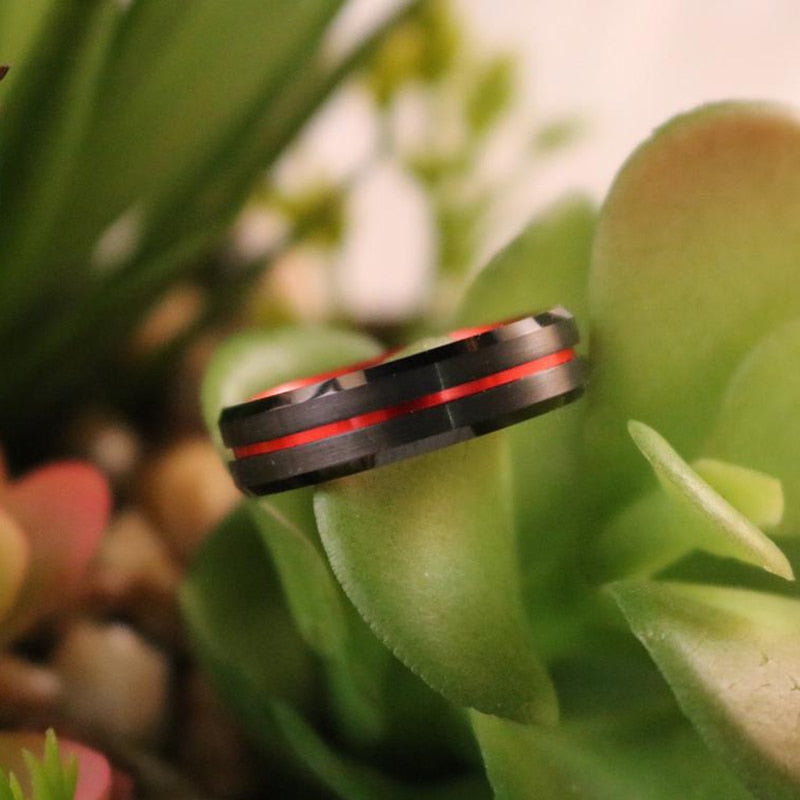 8mm Red Tungsten Wedding Band Black Tungsten Carbide Ring