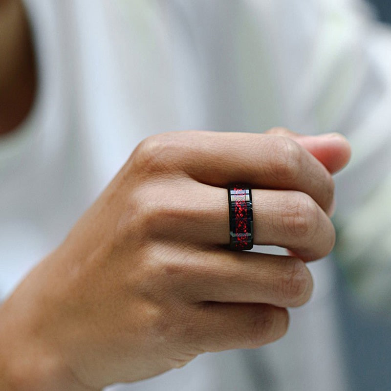 8mm Red Tungsten Wedding Band Black Tungsten Carbide Ring