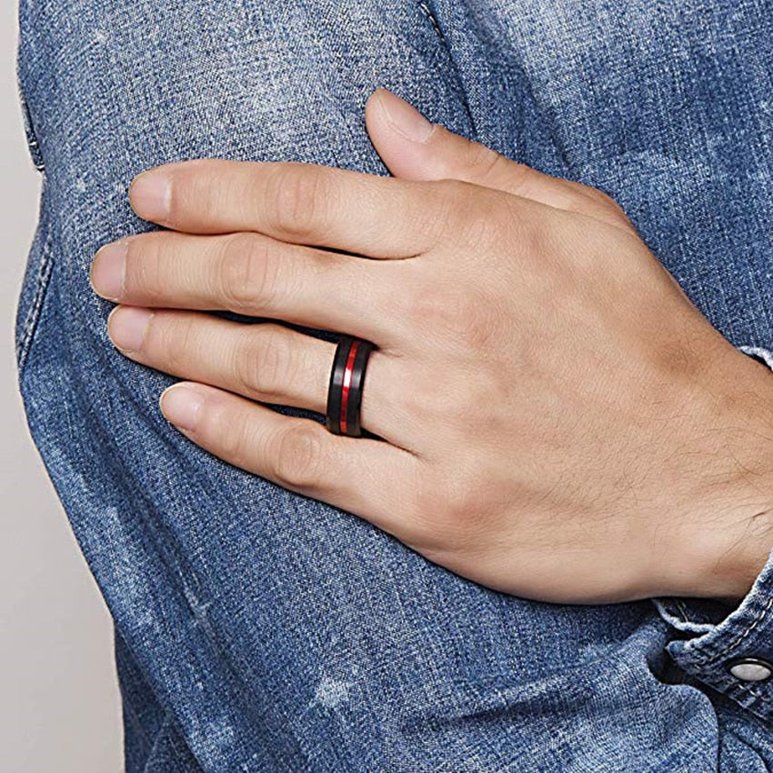 8mm Red Tungsten Wedding Band Black Tungsten Carbide Ring