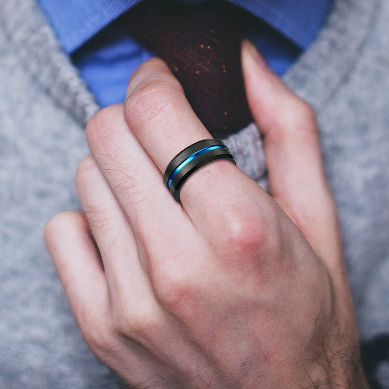 8mm Red Tungsten Wedding Band Black Tungsten Carbide Ring