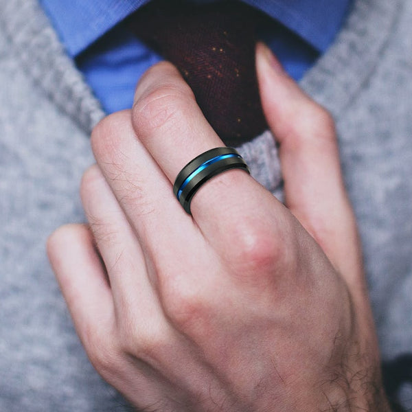 8mm Red Tungsten Wedding Band Black Tungsten Carbide Ring