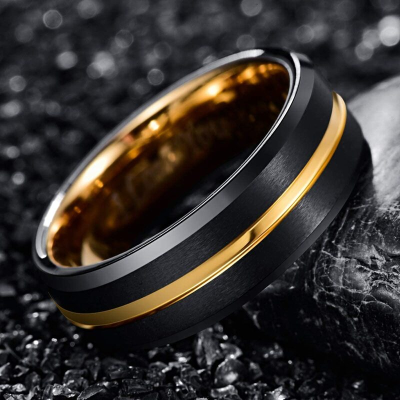 8mm Red Tungsten Wedding Band Black Tungsten Carbide Ring