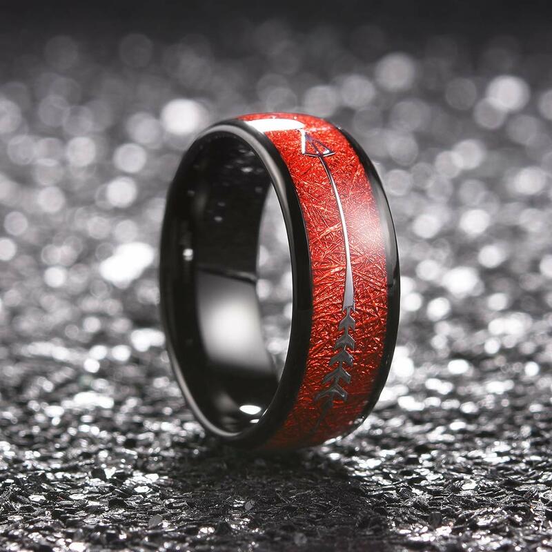 8mm Red Tungsten Wedding Band Black Tungsten Carbide Ring