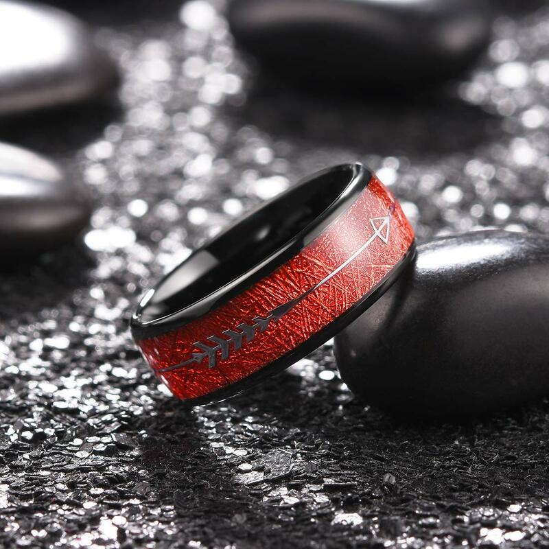 8mm Red Tungsten Wedding Band Black Tungsten Carbide Ring
