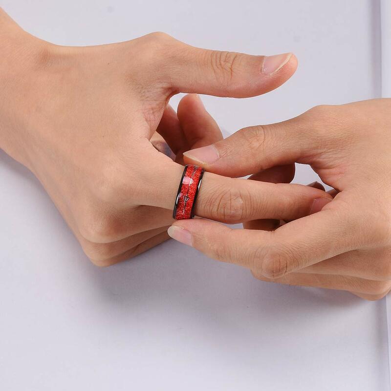 8mm Red Tungsten Wedding Band Black Tungsten Carbide Ring