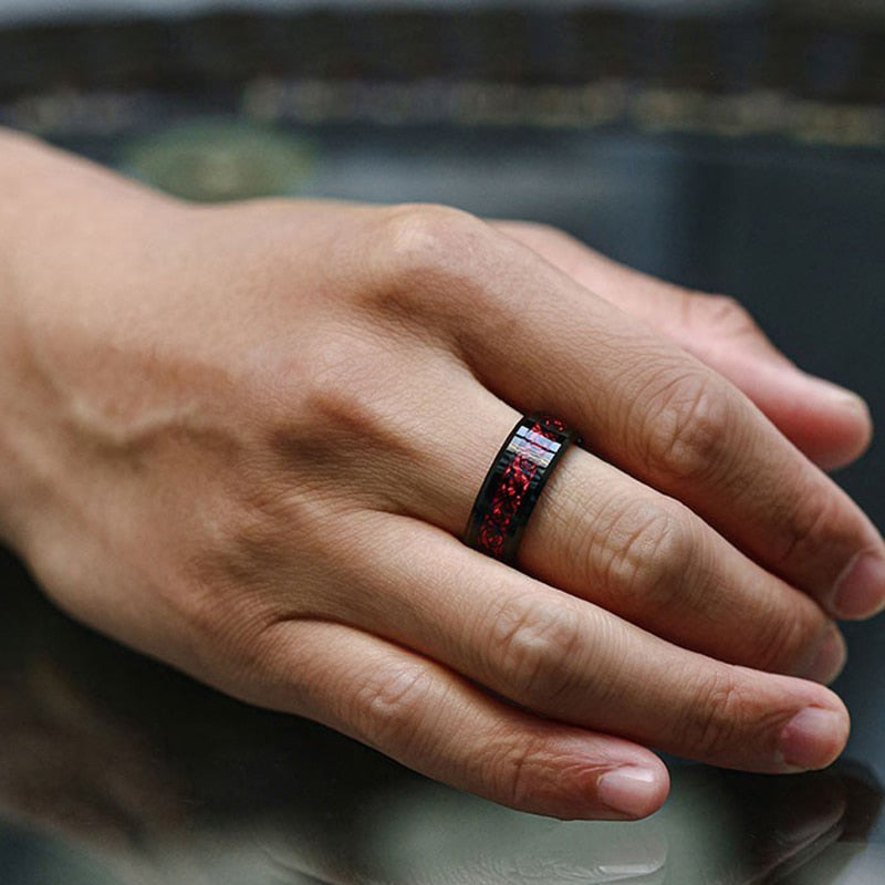 8mm Red Tungsten Wedding Band Black Tungsten Carbide Ring