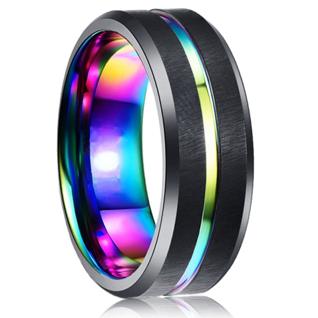 8mm Red Tungsten Wedding Band Black Tungsten Carbide Ring